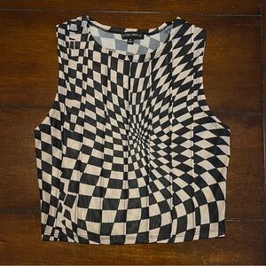 Cotton Candy LA Black and Tan Checkered Women's Top